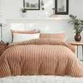 thumbnail image 3 of JOLUSERE Khaki Fluffy Striped Duvet Cover King Set, 3-Piece Super Soft Faux Rabbit Fur Winter Warm Fuzzy Comforter Cover, 3 of 15