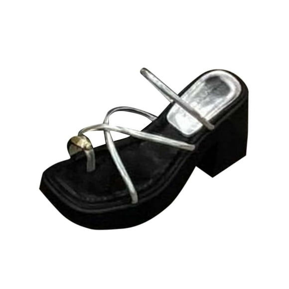 VEKDONE Slide Sandals for Women Women's Fashion Casual Waterproof Toe Wrap-Around Strap Spring And Summer New Thick-Soled High-Heeled Sandals