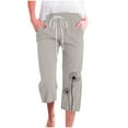 thumbnail image 2 of ZHUGeLI Linen Pants Women Lightweight Summer Pants Women Casual Cotton Linen Cropped Pants Elastic Waist Drawstring Ethnic Floral Capris Trousers Drawstring Tie Elastic Waist Loose Jogger Pants, 2 of 4