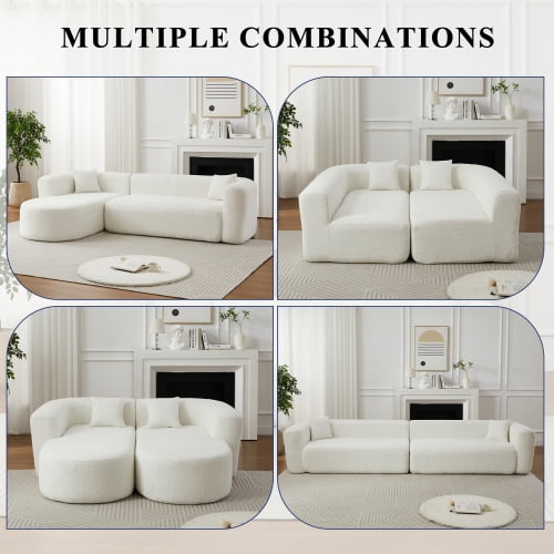 109.4" Modular Sectional Sofa with Curved Back, Chenille Upholstery, L-Shape Left Chaise, Cloud Couch for Living Room, Beige