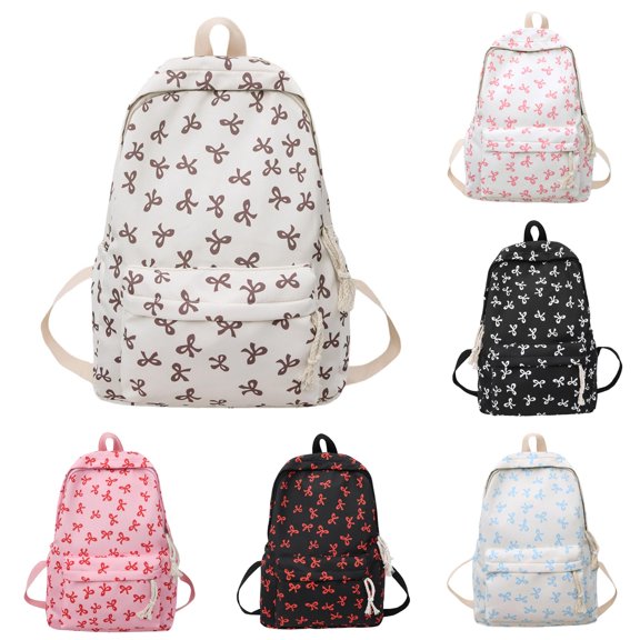 Bow Backpack Cute Girly Lightweight Daypack for College School Travel Daily Bookbag Campus Library Study Sessions Weekend Trips