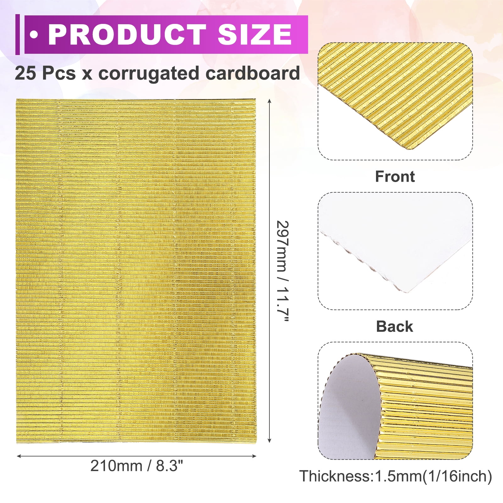 Uxcell 25 Sheets A4 Gold Metallic Corrugated Cardboard Paper,8.3 inch  x 11.7 inch Shiny Corrugated Paper for DIY Art Crafts, Scrapbooking, Gift Box