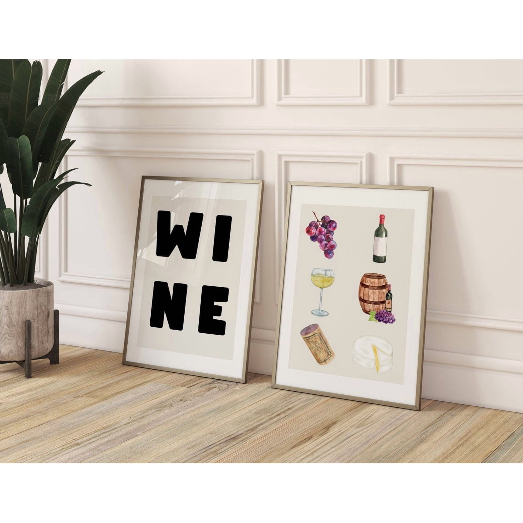 Set Of 2 Trendy Wine Aesthetic Girly Bar Cart Preppy Bottle Cute Wall Art Prints Kitchen And Gallery Wall Decor