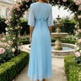 thumbnail image 5 of Miluxas Women's Pleated Midi Dress 3/4 Sleeve V-Neck A-Line Wrap Dress Light Blue L(L), 5 of 7