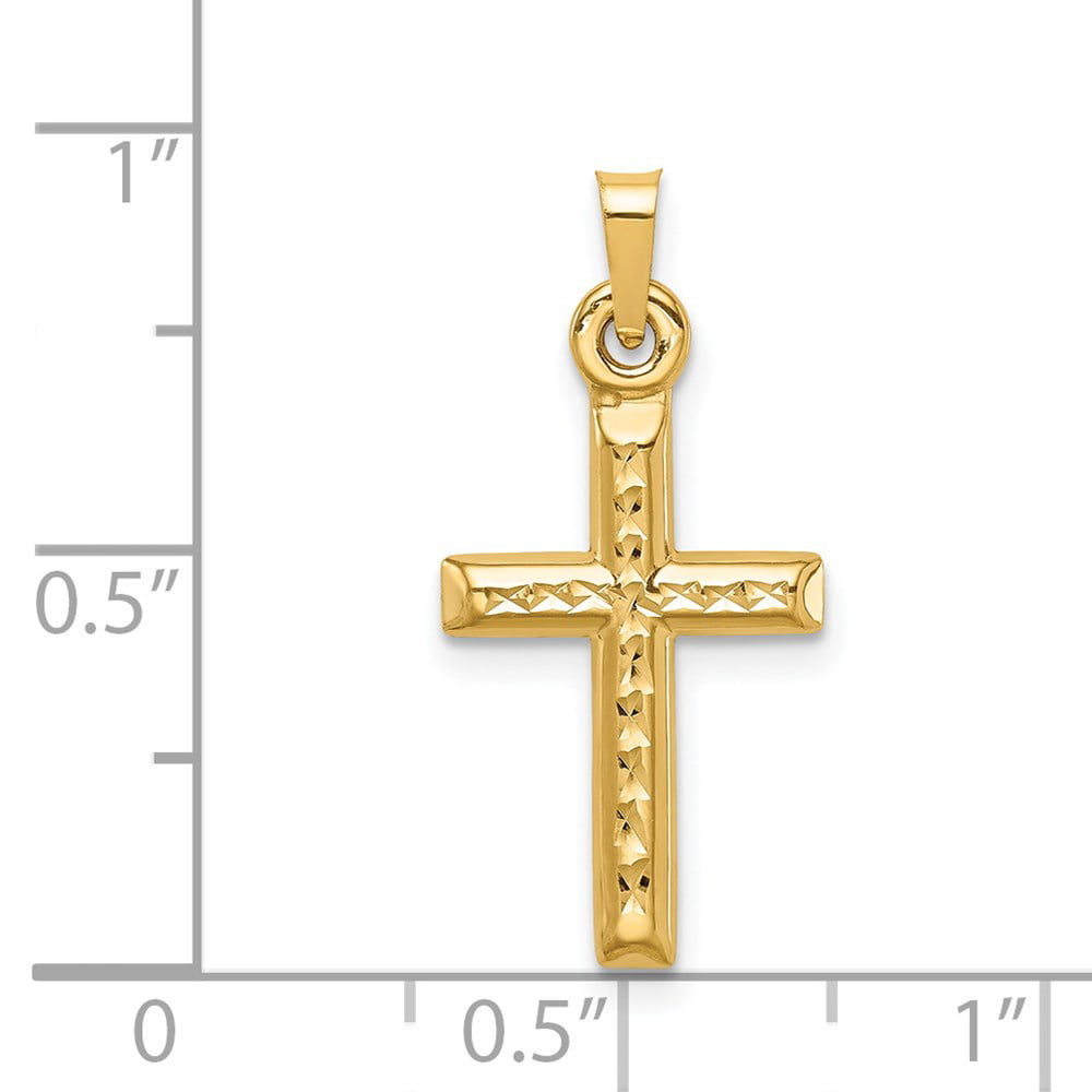 14k Yellow Gold and Rhodium Plated Diamond Cut Cross Pendant 27mm Length 