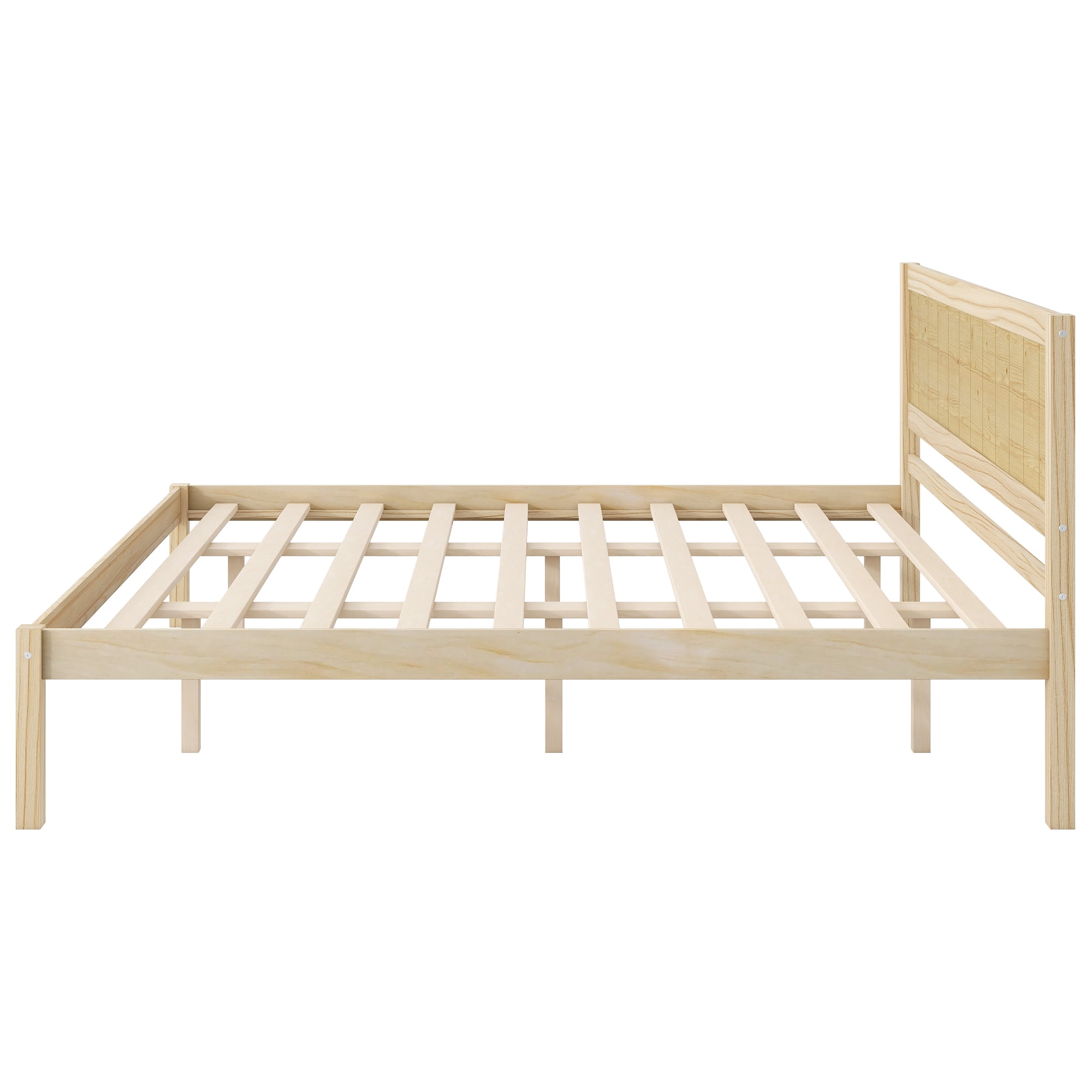 Euroco King Size Wood Platform Bed with Headboard and Slats, Natural