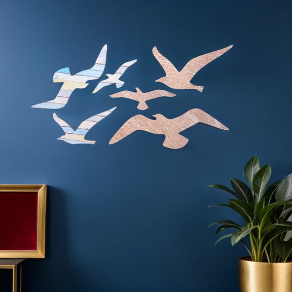 DRAFIDEEP 2-Piece Vintage Seagull Wall Art Set, Multi-Color Wooden Wall Decor for Bedroom and Home Decoration
