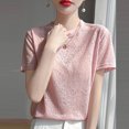 thumbnail image 6 of Mittory Women's Knit Blouse Elegant Short Sleeve Round Neck Loose Jacquard Top Dressy Office Work Shirt, 6 of 7