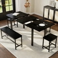 thumbnail image 1 of 5 PCs Dining Table Set for 6-8 People, 63 in Extendable Kitchen Table Set with 2 Benches and 2 Square Stools, Modern Dining Room Furniture Sets, Easy Assembly, 1 of 8
