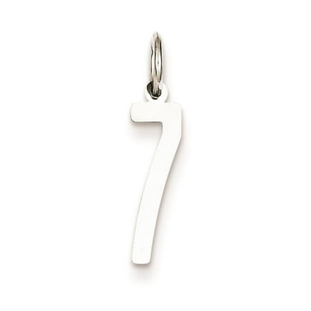 925 Sterling Silver Polished Small Elongated Solid Number 7 Charm Pendant