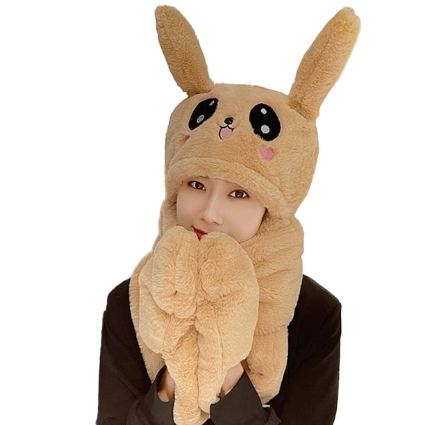 Gorro de invierno con bufanda, novedoso gorro de peluche con forma de animal