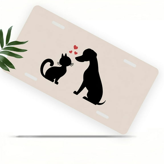 License Plate, Loving Cat and Dog Decorative Front,Personalized Stainless Steel License Plate Cover For Men Women,12.2" X 6.2"