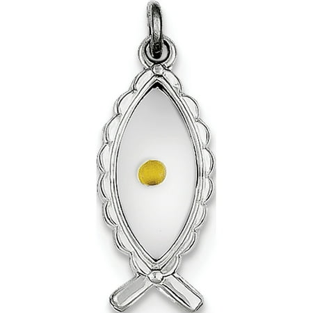 Ichthus Jewelry Leslies Fine Jewelry Designer 925 Sterling Silver Rhodium-plated Epoxy Ichthus w/Mustard Seed (8x19mm) Pendant Gift Box Included ()