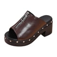 thumbnail image 1 of Peep-Toe Platform Sandals For Women with Studded Zipper Detail, 5 cm Height Increase, Comfortable Beach Slippers for Spring and Summer, 1 of 9