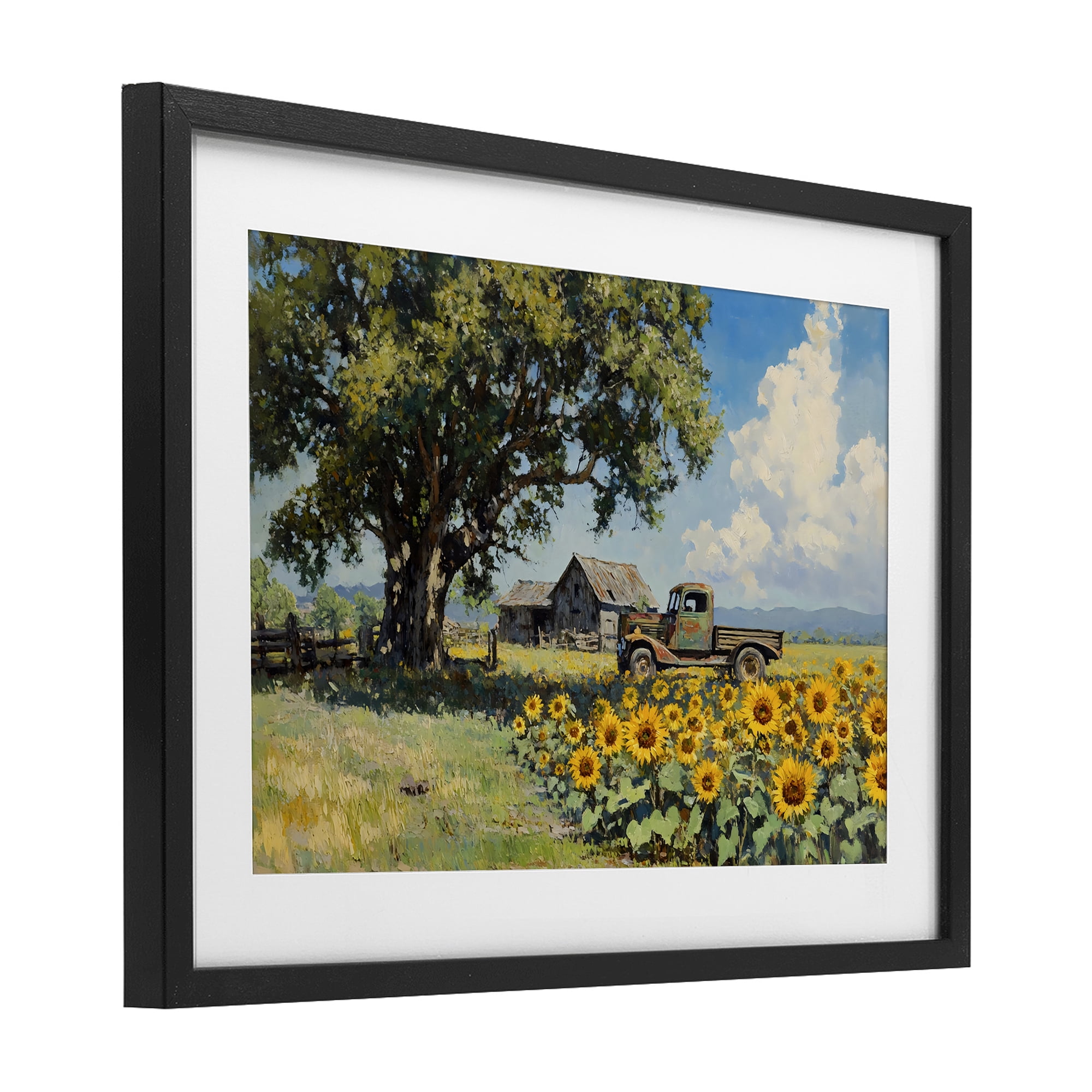Stupell Industries Sunflower Pickup by Old Barn Black Framed Print Under Glass, design by Franklyn Gregory