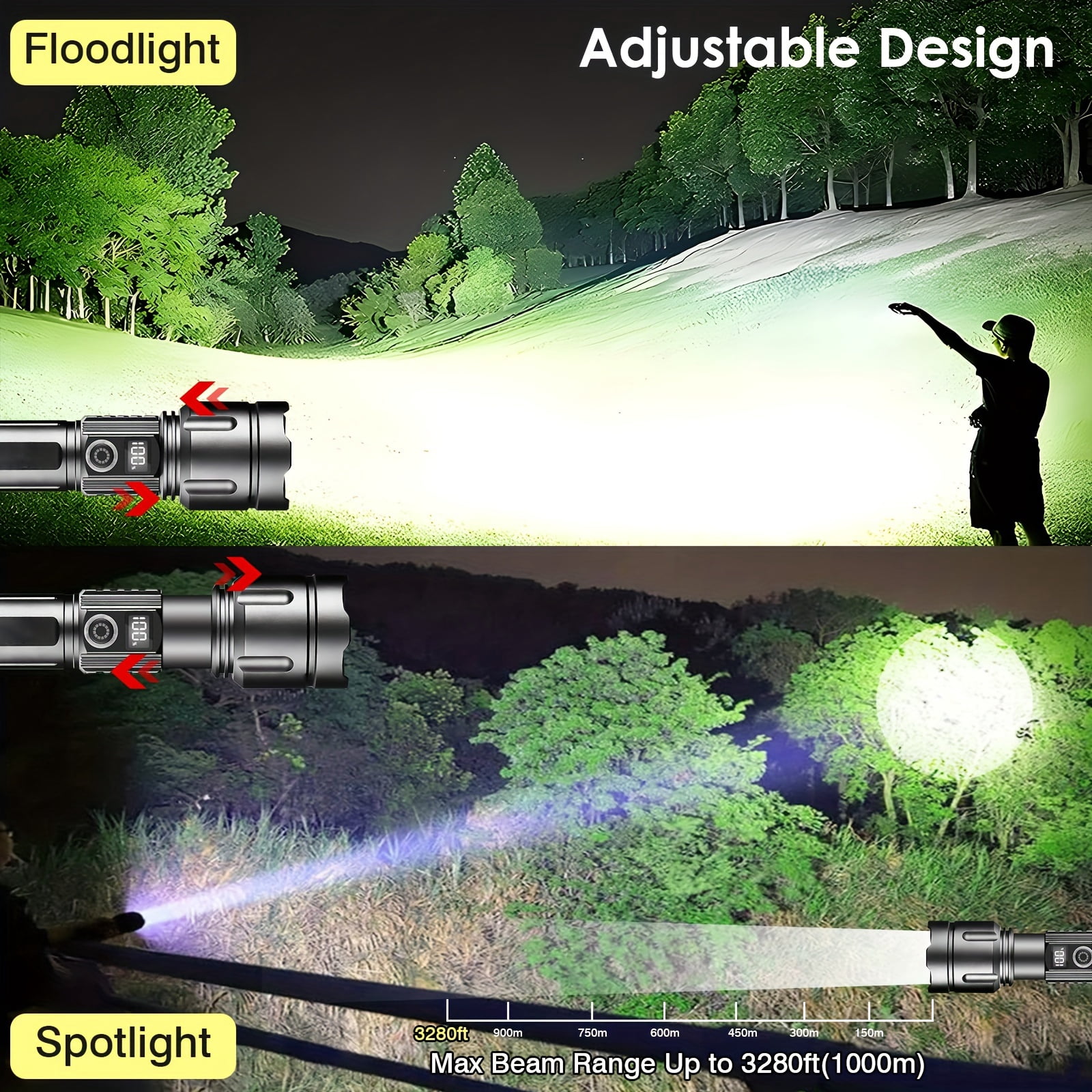 1pc 200000 High Lumens Rechargeable Flashlight with Type-C Fast Charging & 26650 Battery, 5 Modes Zoomable Waterproof Handheld Flashlight for Camping, Hiking, Hurricane