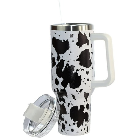 

40oz Cow print Tumbler With handle Stainless Steel Tumbler With Lid and Straws Double Vacuum Leak Proof Travel Coffee Mug Cup Water Bottle For Home Office Party……