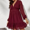 thumbnail image 6 of Ichuanyi Woman Dress Women Sexy Fashion Long Sleeve V Neck Ruffle Dress, 6 of 7