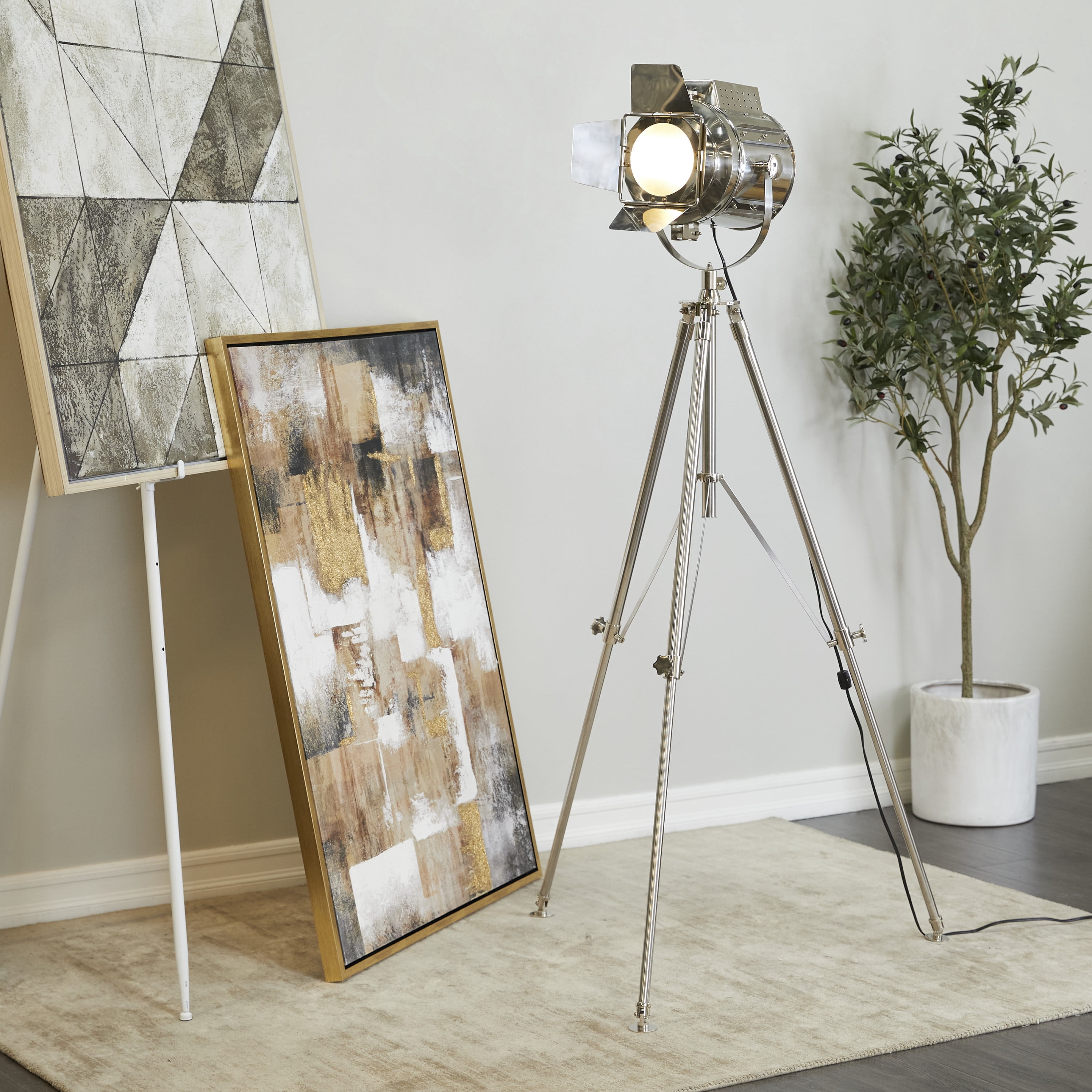 DecMode 64" Silver Floor Lamp with Silver Metal Shade