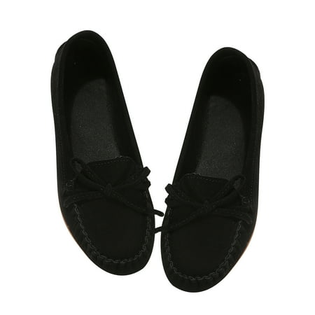 hopeusnice Clearance Women s Suede Loafers Bowknot Flats Slip On Driving Moccasins Comfortable Soft Sole Shoes Flats Walking Shoes Black 35