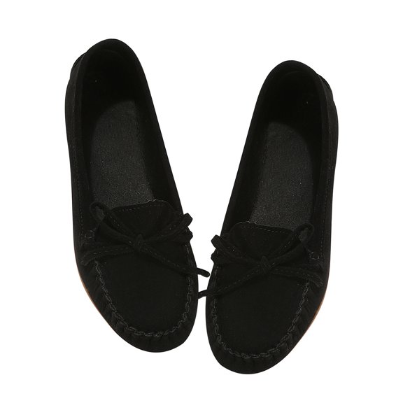 hopeusnice Women's Suede Loafers Bowknot Flats Slip On Driving Moccasins Comfortable Soft Sole Shoes Flats Walking Shoes Black 35