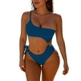 thumbnail image 2 of Tummy Suits Bathing Suits for Women New Women Solid Color Backless Strap Bikini Swimsuit Bikini Color Blocking Off-Shoulder Set Style B-37 Blue XL, 2 of 5