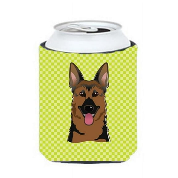 Checkerboard Lime Green German Shepherd Can or Bottle Hugger