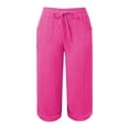 thumbnail image 5 of Bovemsi 2025 Women's High Waist Bubble Textured Linen 3/4 Cropped Trousers - Lightweight Summer Pants with Pockets, Pink, XL, 5 of 5