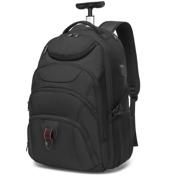 Mochila con ruedas Boavan, resistente al agua, 45 L, 17 pulgadas, negra