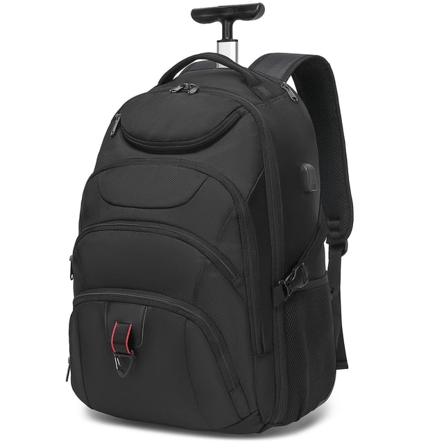Mochila con ruedas Boavan, resistente al agua, 45 L, 17 pulgadas, negra