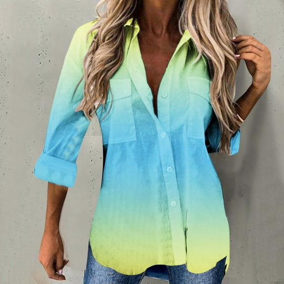 YUNAFFT Women's Tops, Jackets& Coat Clearance, Women Casual Printed Long Sleeve Turn-down Collar Cardigan Blouse Tops