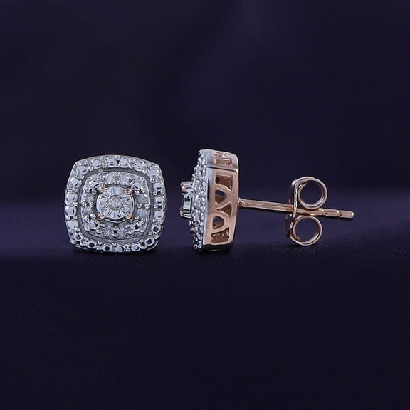 Divine Creation 1.20 Ct Round Cut Diamond Push Back Mens Stud Earrings 14K Rose Gold Plated 925 Sterling Silver