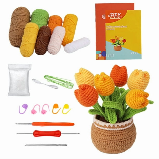 Kits de plantas de crochet para hacer tú mismo con aguja de crochet, hilos y aguja