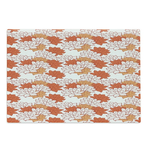 Orange Cutting Board, Blossoming Hand Drawn Lotus Leaves Garden Flowers Botanical Nature Theme, Decorative Tempered Glass Cutting and Serving Board, Large Size, Orange Ruby Salmon, by Ambesonne