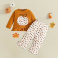 thumbnail image 2 of HCNTES Toddler Girls Fall Seasonal Outfits Pumpkin Print Embroidery Long Sleeve Shirt and Elastic Pants Set Baby 2 Piece Clothes (Orange,12-18 Months), 2 of 7