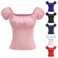 thumbnail image 7 of AherBiu Going out Tops for Women Square Neck Bubble Short Sleeve Slim Fitted Ladies Cute Shirt Blouse, 7 of 7