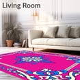 thumbnail image 2 of ODIKA 2'x3' Machine Washable Non-Slip Area Rug, Vintage Damask Scrollwork with Elegant Botanical Vine Flourishes High Traffic Rug with Pad, Pink, 533842, 2 of 8