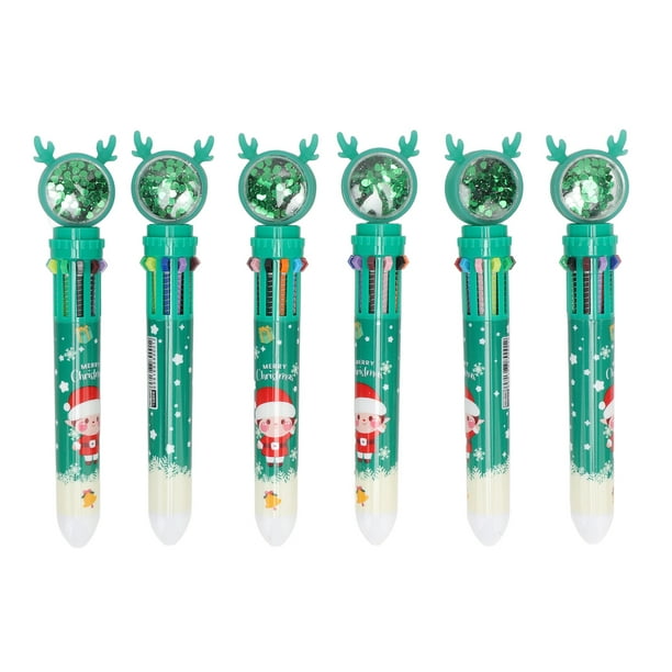 6 bolígrafos con temática navideña, 10 colores, bonitos bolígrafos retráctiles con lentejuelas, para regalo, papelería escolar y de oficina, diseño de niño verde.