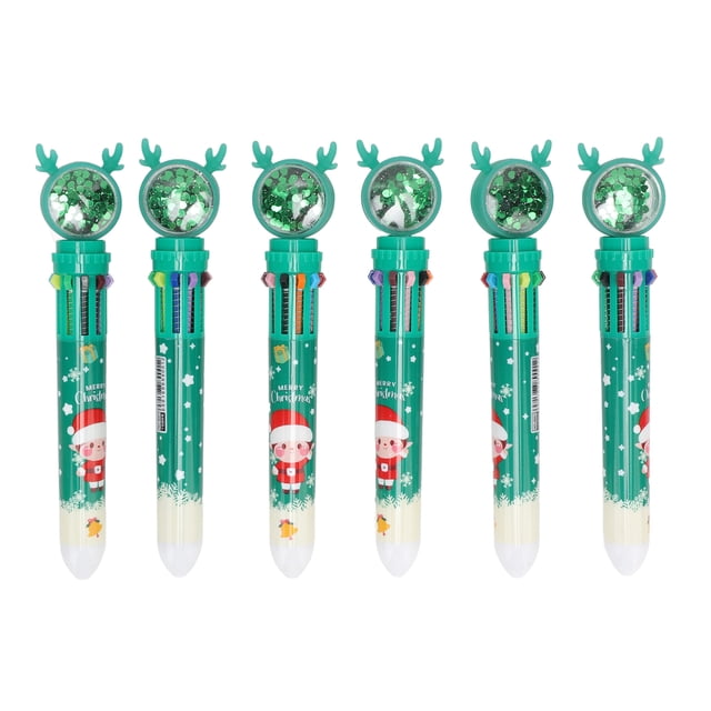 6 bolígrafos con temática navideña, 10 colores, bonitos bolígrafos retráctiles con lentejuelas, para regalo, papelería escolar y de oficina, diseño de niño verde.