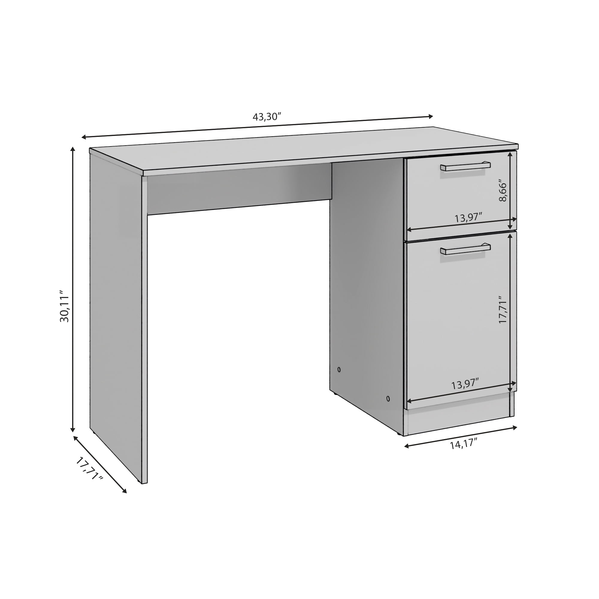 Kappesberg Gray 1-Drawer and 1-Door Compact Home Office Computer Desk with Storage Cabinet - for Adults and Teens