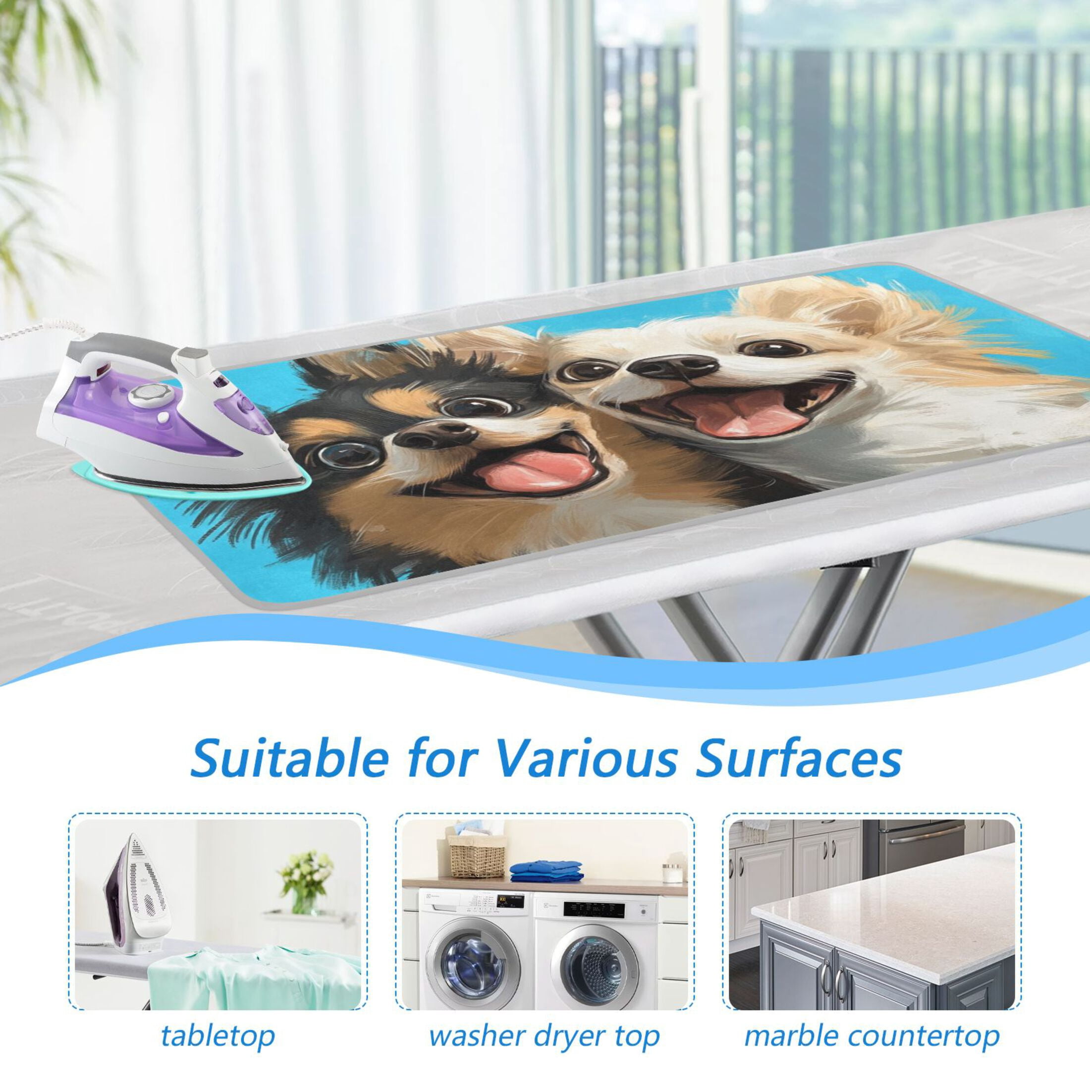 Optimistic Dogs Ironing Board Covers Heat Resistant Ironing Pad Mat Portable for Travel Washer Dryer Table