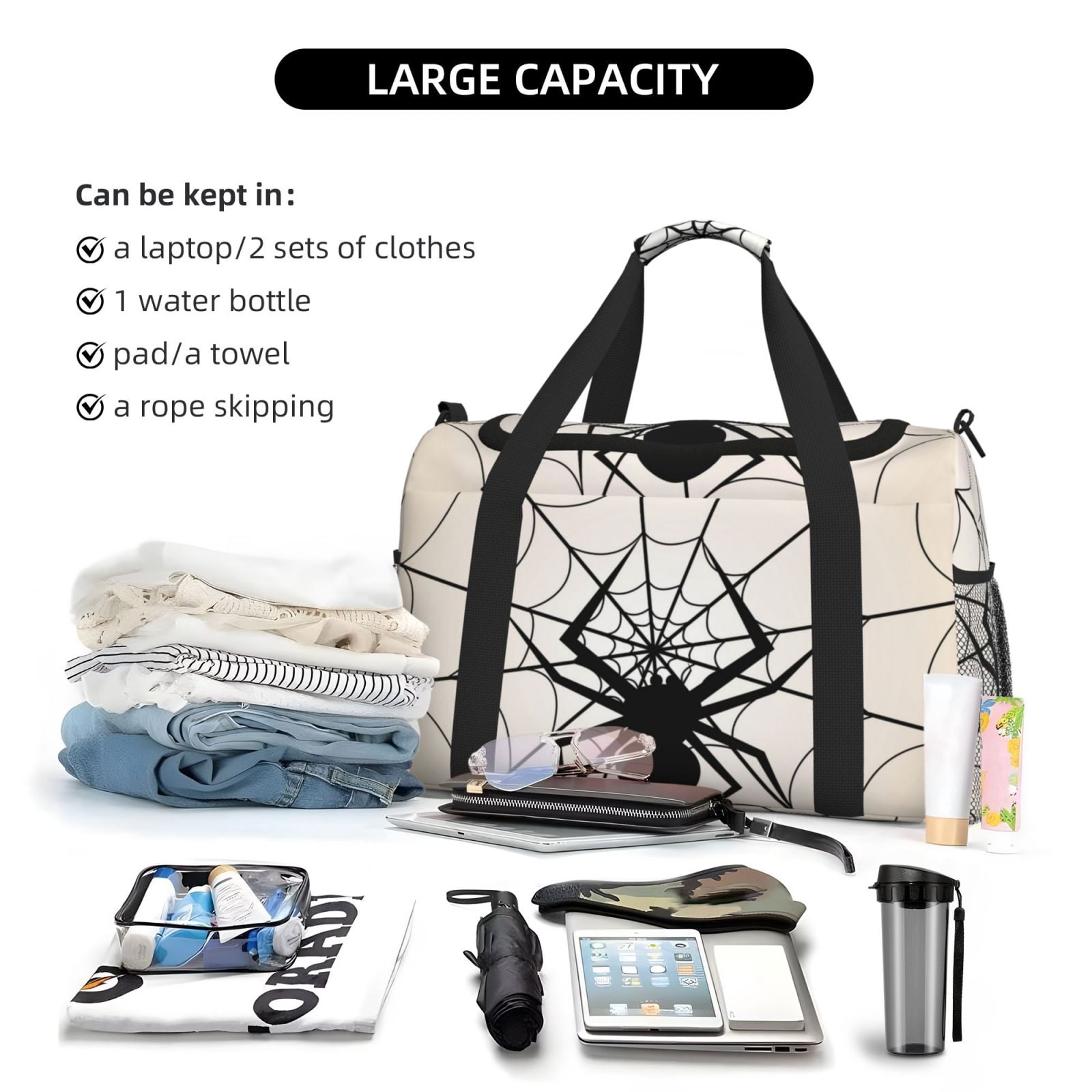 Fuzoiu Spiders On The Web 1 Print Travel Duffle Bag,Carry On Tote Bags,Duffel Bag,Sport Gym Bag, Hospital Bag for Labor and Delivery, Overnight Bag,Luggage Bag