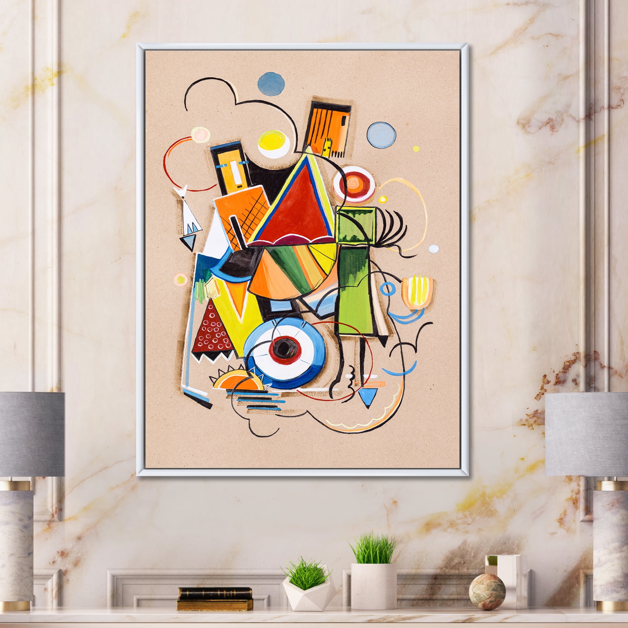 Designart 'Abstract Compositions Of Colored Geometric I' Modern Framed Canvas Wall Art Print