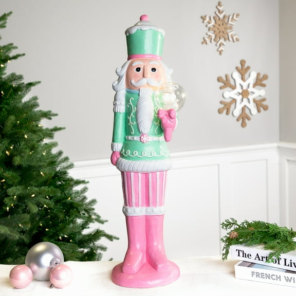 Northlight LED Lighted Glitter Christmas Nutcracker - 27" - Green and Pink