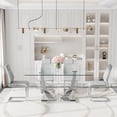 thumbnail image 3 of ExtraLco Glass Dining Table Set for 4, 63 Inch Silver V-Leg Table with 4 Light Gray PU Chairs, 3 of 10
