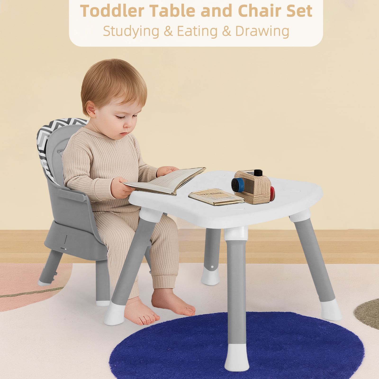 AILEEKISS 8-in-1 Baby High Chair, Toddler Booster Seat with Dishwasher-Safe Tray, Chevron