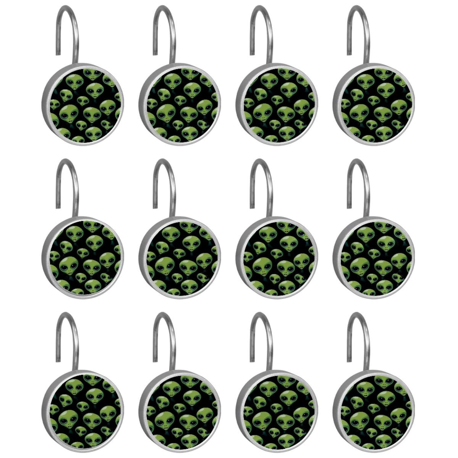 HemaKayy 12 Pcs Shower Curtain Hooks Bathroom Decorative Accessories Green Alien Balloon