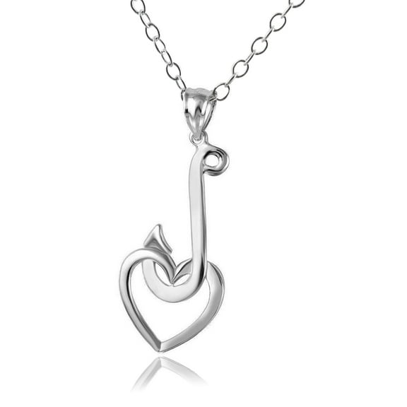 Sterling Silver Fish Hook Heart Necklace, 18" Chain