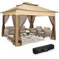 thumbnail image 3 of COBIZI Pop Up Gazebo 11x11 One-Push Canopy Tent, Outdoor Canopy Shelter with Double Roof Ventiation 121 Square Feet of Shade for Lawn, Garden, Backyard and Deck, Khaki(Upgraded 2.0), 3 of 8