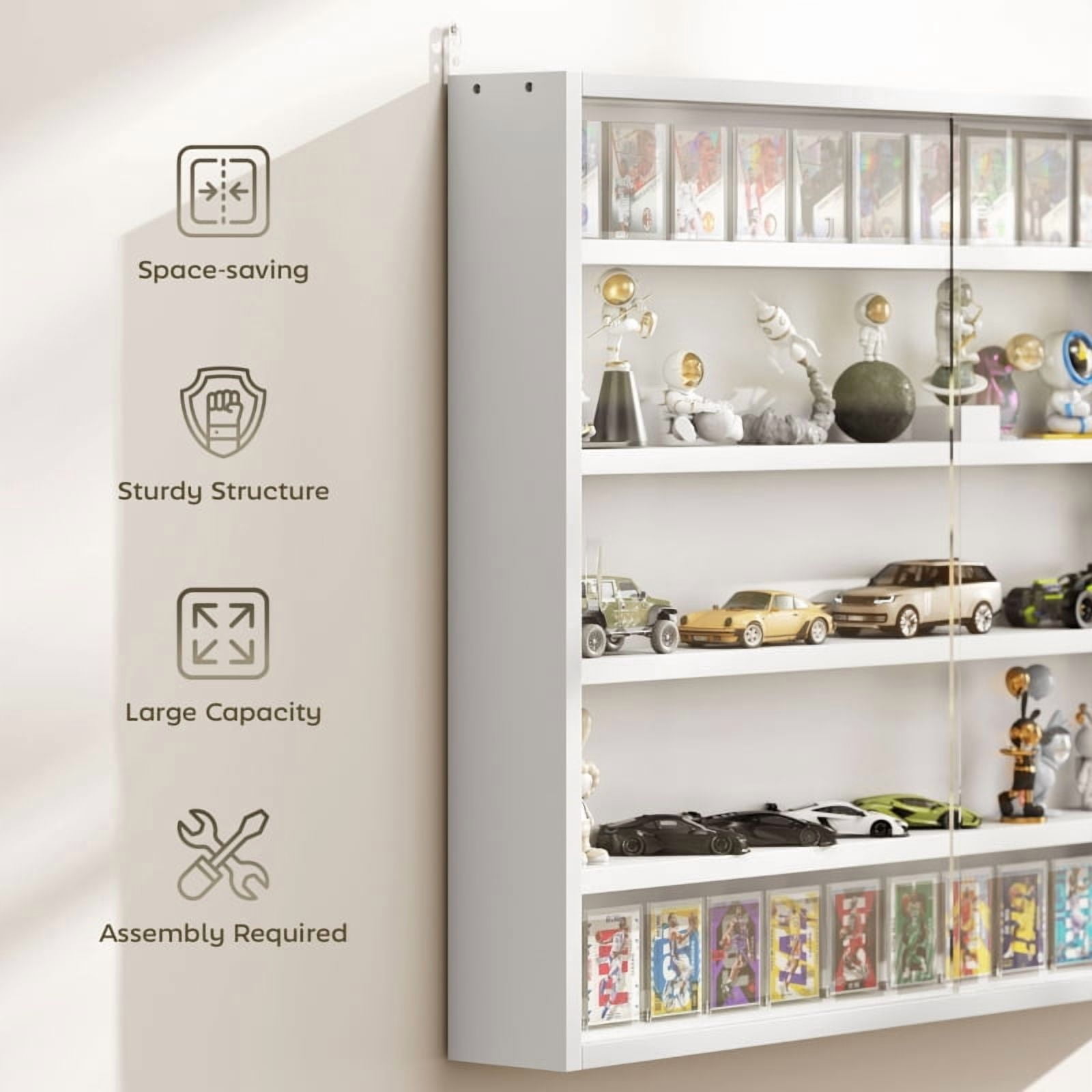 Alvantor 5-Tier Wall Display Storage Cabinet with Glass Doors & 4 Adjustable Shelves 23.6"x31.5" White